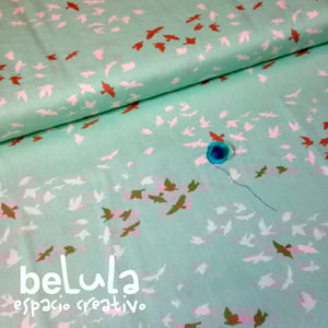 Image of Tela algodón patchwork: Pájaros aguamarina