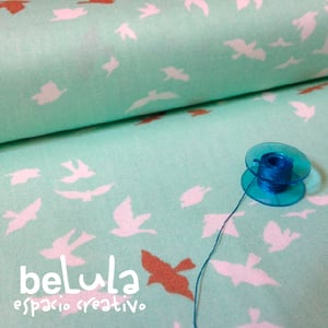Image of Tela algodón patchwork: Pájaros aguamarina