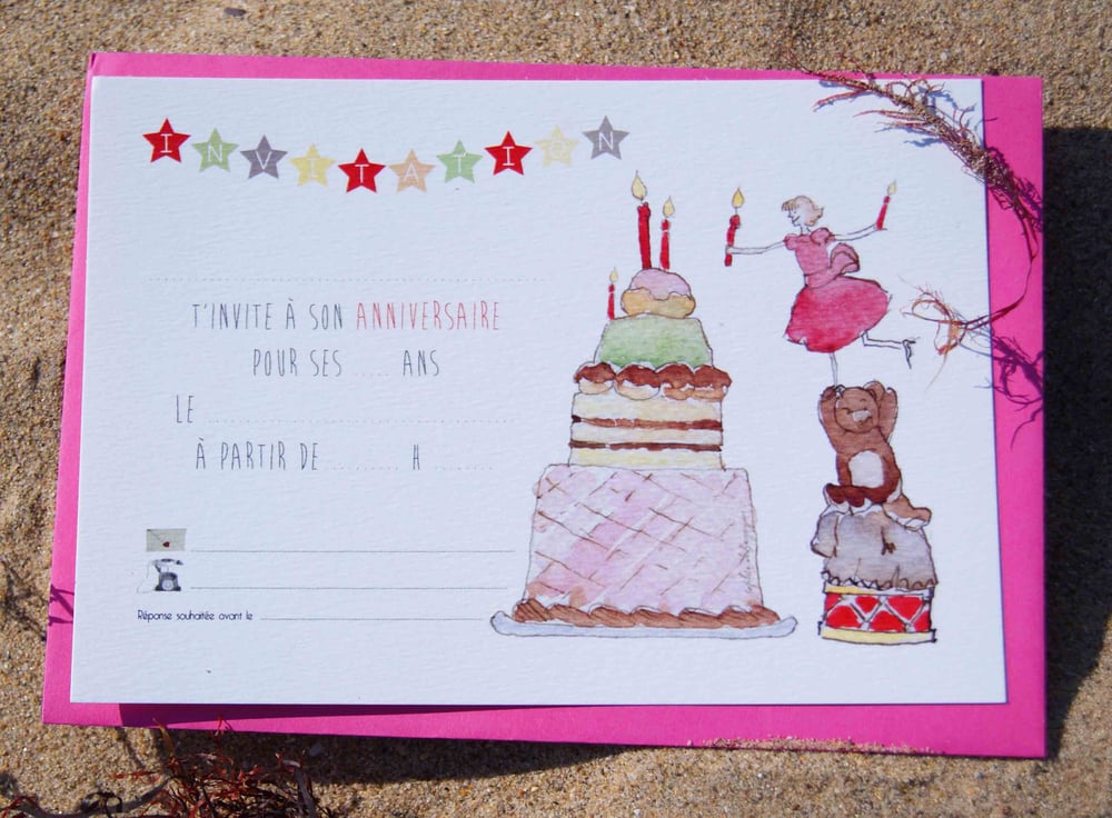 Pack 6 cartes d'invitation anniversaire Fille gateau / Fetons ca cartons