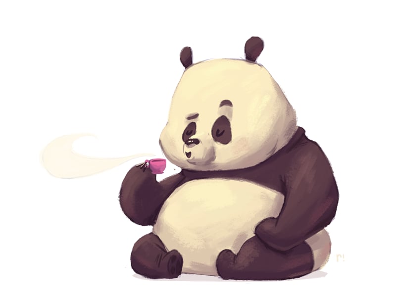 Image of Panda drinking coffee