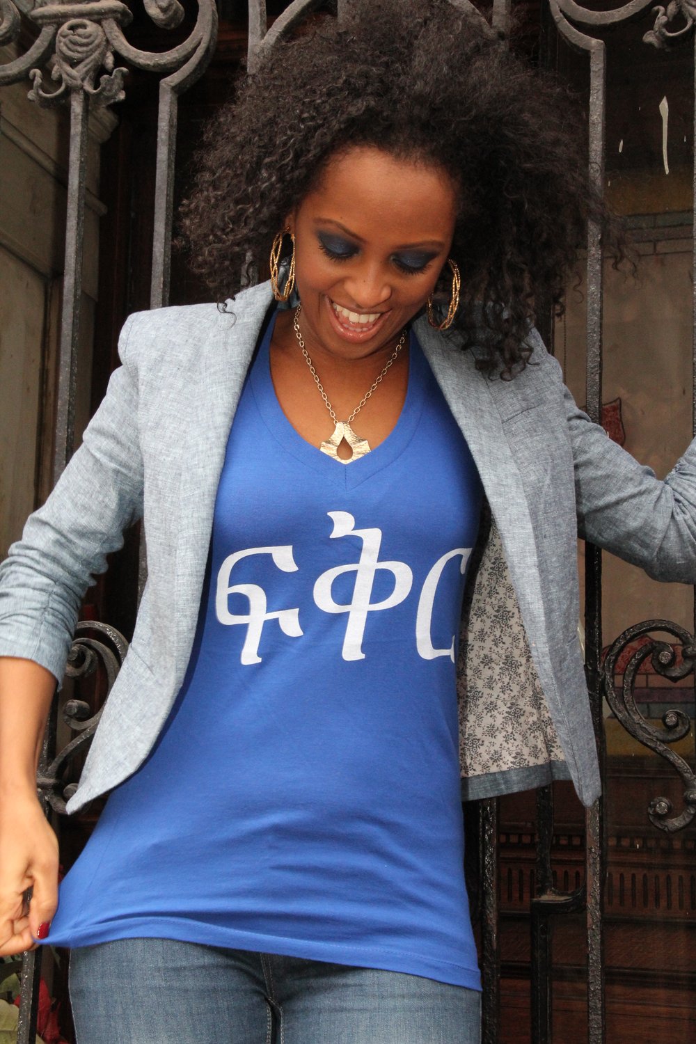 Image of Ethiopia "LOVE" V-Neck shirt in Royal Blue 