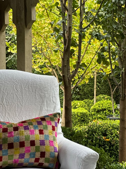 Image of Neon Checker Ikat Cushion