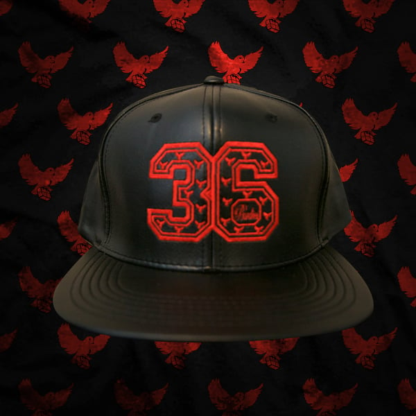 Image of Black/Red Leather 36 Snapback