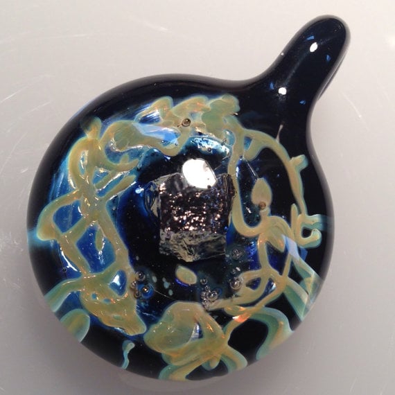 Image of Glass Galaxy Pendant w/ Meteor and Space Scribble-glyphics!