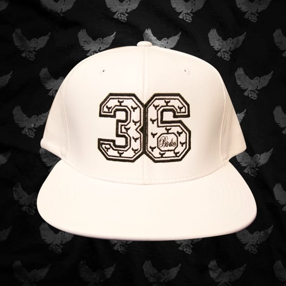 Image of White/Black Leather 36 Snapback