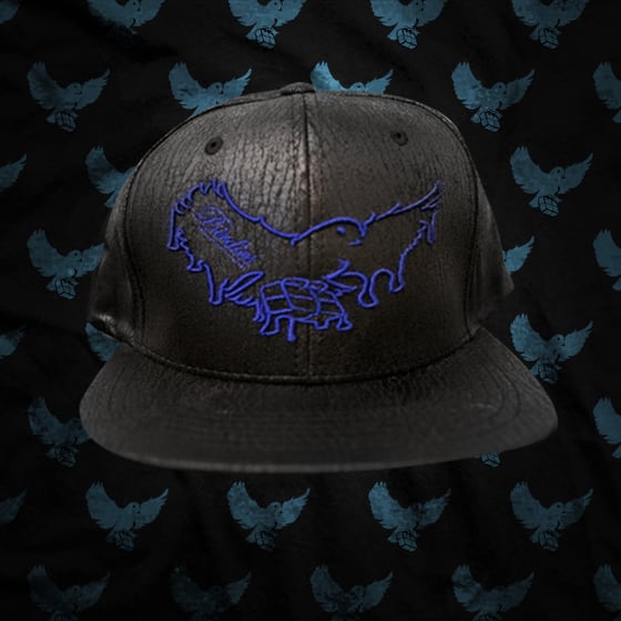 Image of Black/Blue Dripping Cracked Leather Snapback