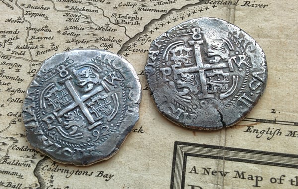 Image of 'Piece of Eight' Spanish 8 Reales Cob 1692 Coin