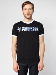 Image of Blue and White Pinwheel Name Logo T-Shirt