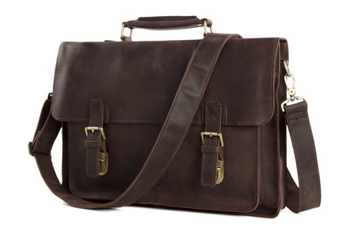 Image of 15'' Handmade Vintage Genuine Leather Briefcase Messenger Bag Laptop Bag Men's Handbag 7205