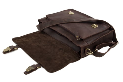 Image of 15'' Handmade Vintage Genuine Leather Briefcase Messenger Bag Laptop Bag Men's Handbag 7205