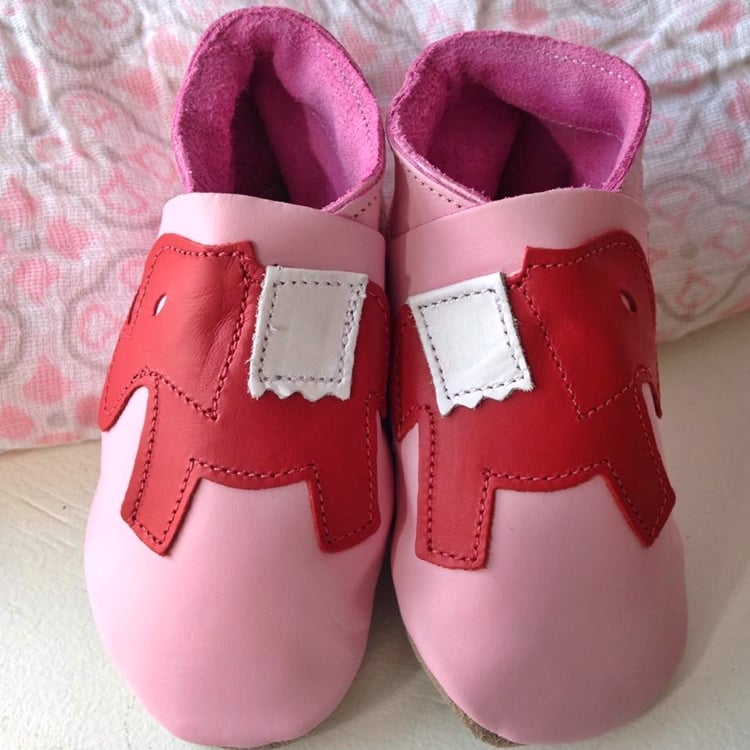 pink leather baby shoes
