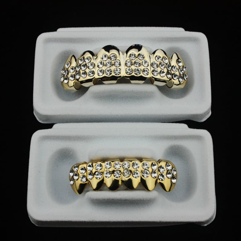 Image of Gold Grillz 24k Plated Teeth Mouth Grills / Diamante