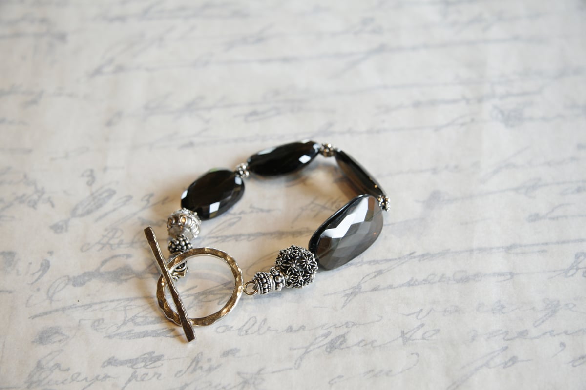 Faceted Smokey Quartz and Sterling Silver Bracelet