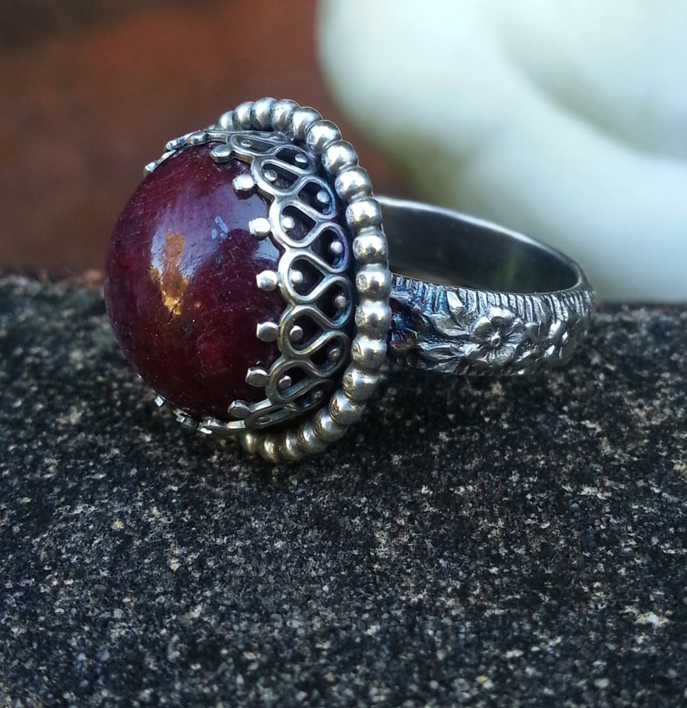 Image of Narural Star Ruby Gothic Sterling Ring