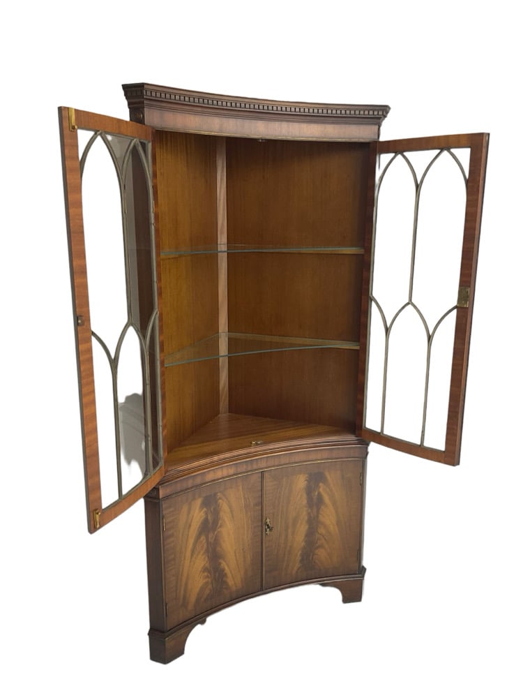 Image of mahogany glass cabinet curved corner