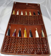 Image 4 of Custom Hand Tooled Leather 7 or 14 Day Straight Razor wall display. Your image/design or idea.