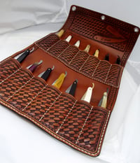 Image 1 of Custom Hand Tooled Leather 7 or 14 Day Straight Razor wall display. Your image/design or idea.