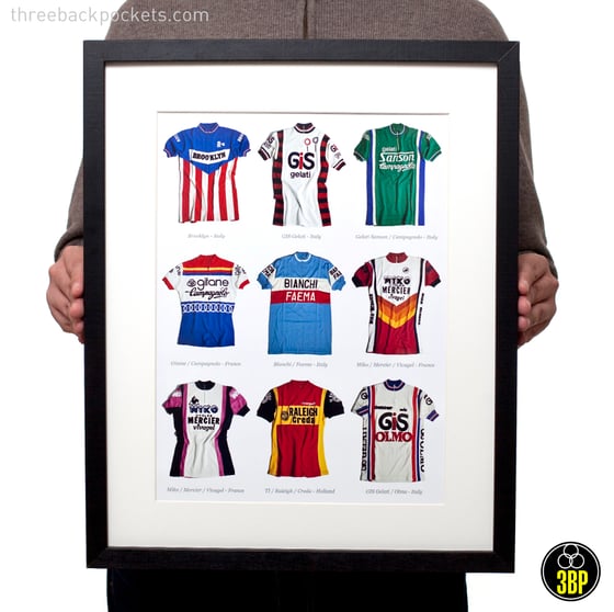 Image of Nine iconic cycling jerseys print