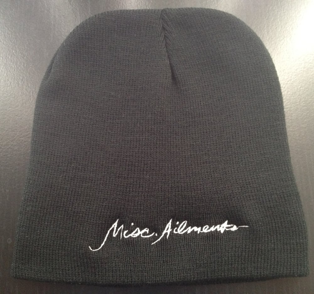 Image of MISC AILMENTS black skull cap beanie (White or Red stitching) & 2 stickers *shipping included