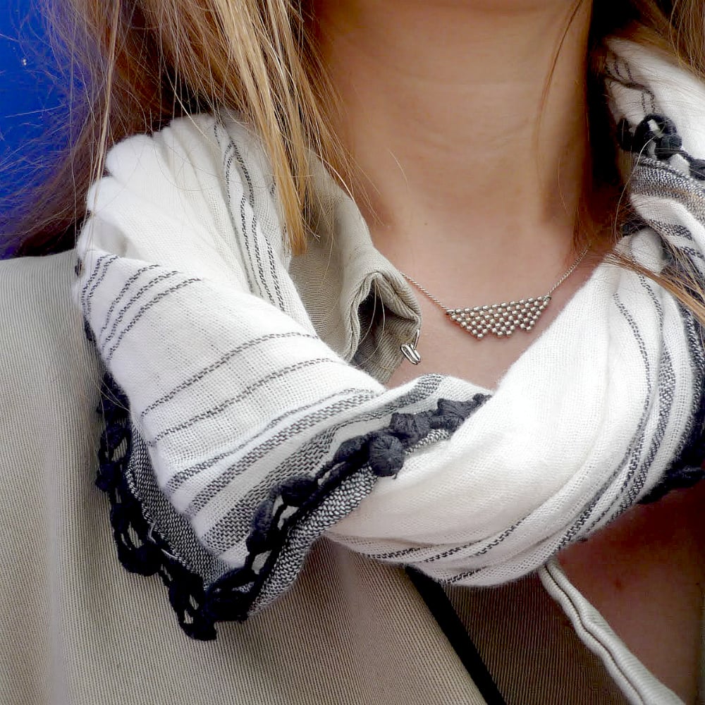 Collier Femme Vagues Plaqué Argent Et Or - Acier, Longueur Réglable, Fait Main, Neuf