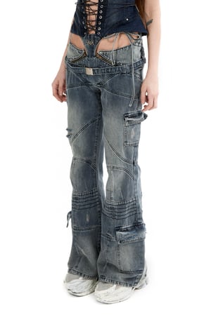 Image of K16CH1 - Flared Biker Denim Jeans