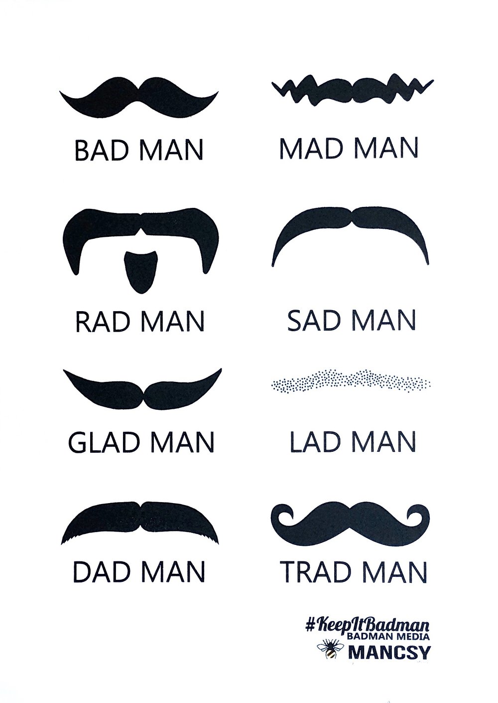 Image of A2 Bad Man on White screen print