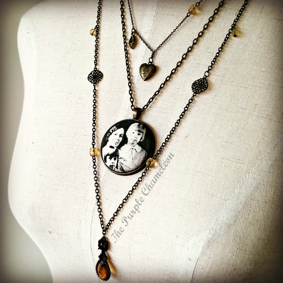 Image of Custom Photo Necklace in Black and White and Antique Bronze