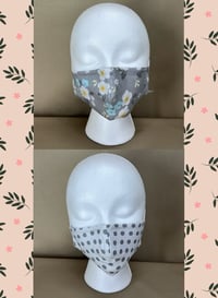 Image 3 of Floral and polkadot reversible 3 layer cotton fabric face mask