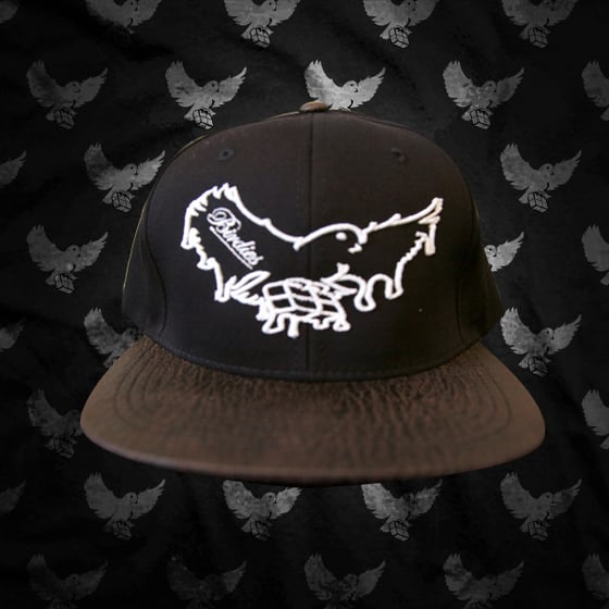 Image of Black/White/Brown Cracked Leather Brim Dripping Snapback