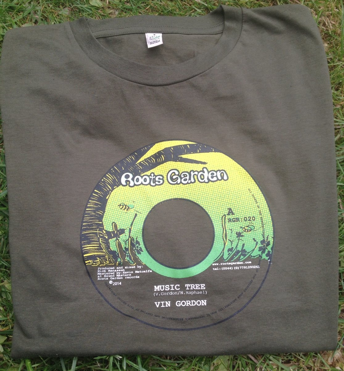 Roots Garden Records Roots Garden T Shirts Hand Screen Printed Music Tree Khaki Green