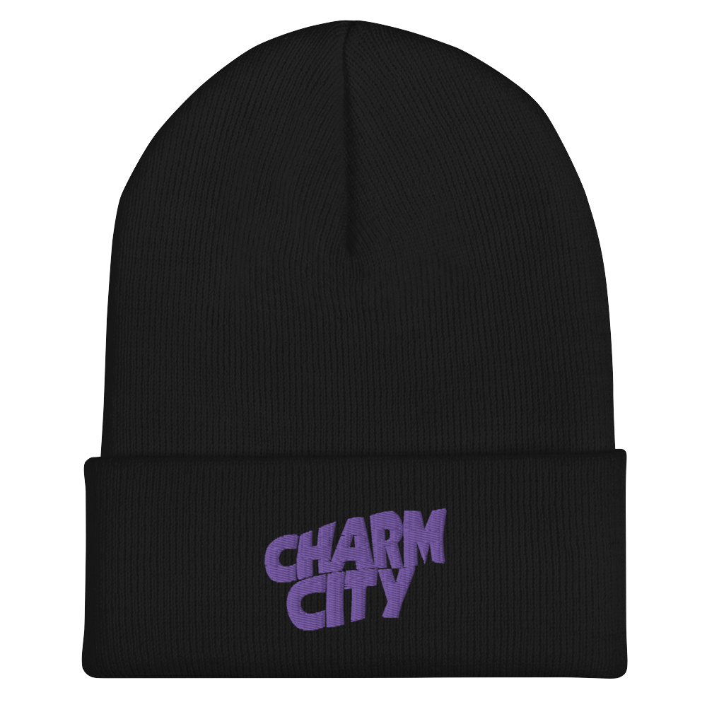 Image of Charm City Baltimore Purple Sabbath Raven Beanie (Black)