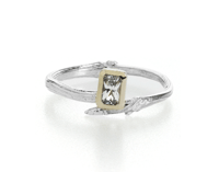 Image 1 of emerald cut white sapphire twig engagement ring