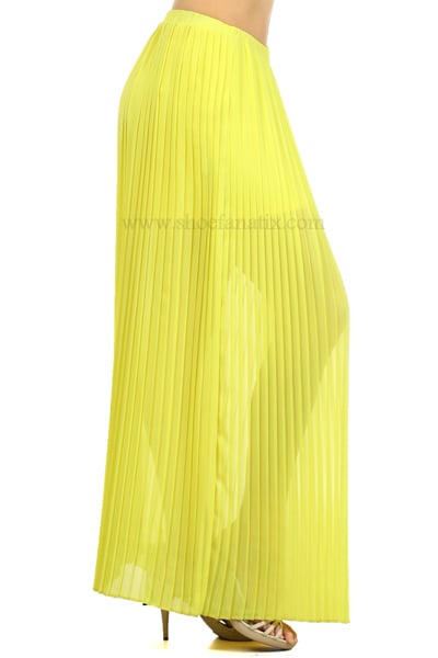 yellow pleated maxi skirt