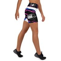 Image 2 of BOSSFITTED White Neon Pink and Blue Yoga Shorts