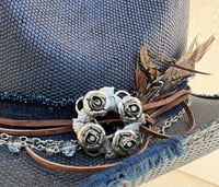 Image 4 of Dark Blue Cowboy Hat Leather, Bead & Silver Pendant Band 