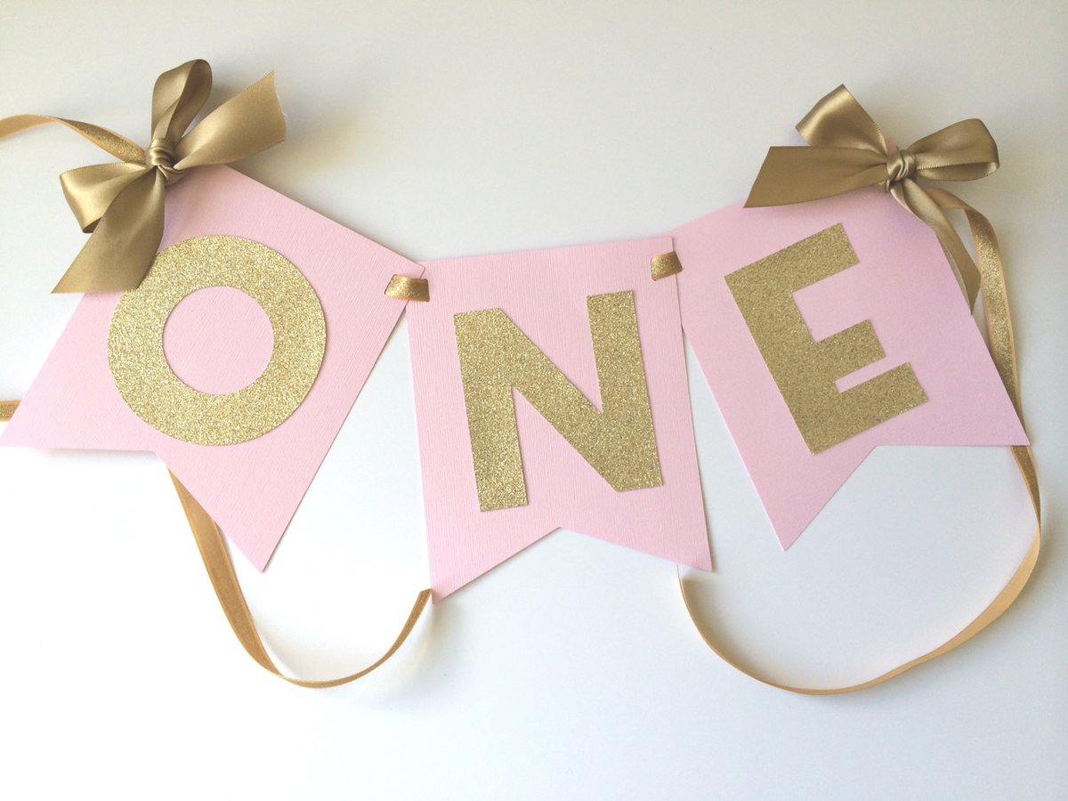 Paper Trail by Laura B. — HIGH CHAIR Banner in Pink & Gold. 1st