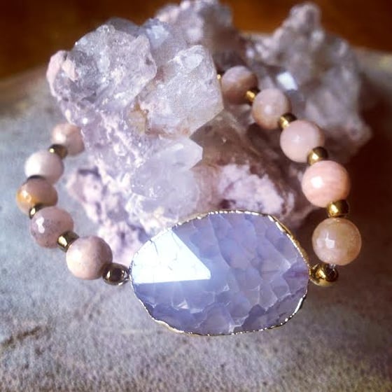 Image of Embracing your Authenticity <3 Diamond Cut Gold Foiled Agate and Sunstone Bracelet