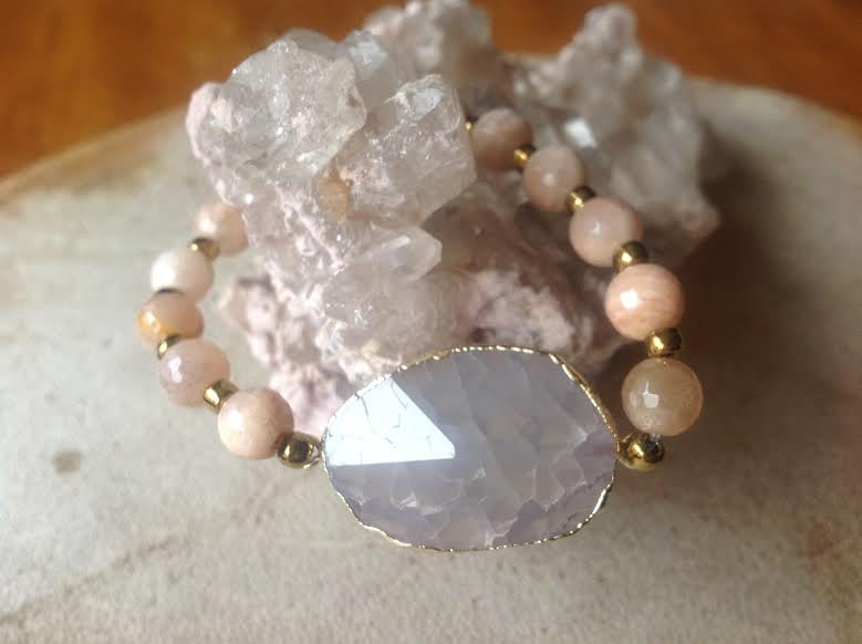 Image of Embracing your Authenticity <3 Diamond Cut Gold Foiled Agate and Sunstone Bracelet