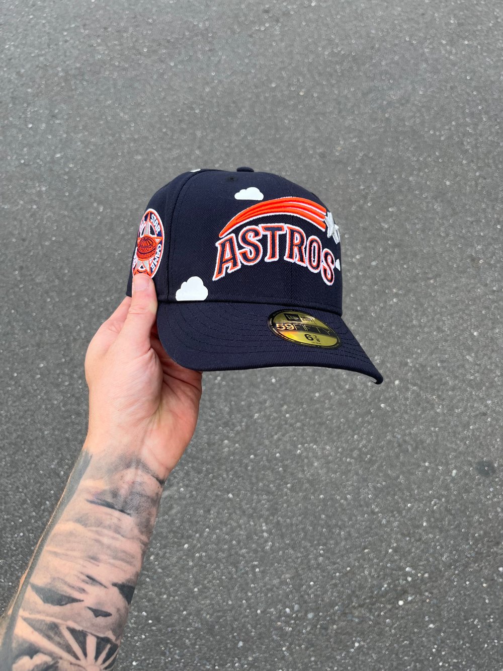 TRI TONE PARTLY CLOUDY NAVY HOUSTON ASTROS CUSTOM FITTED CAP