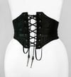 Black Leather w/ Black Celluloid Button Corseted Belt        