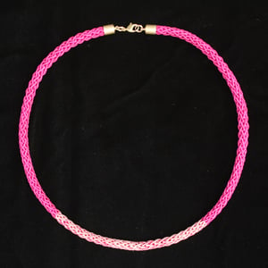 Image of Brass Pink Crochet Necklace Two Tone