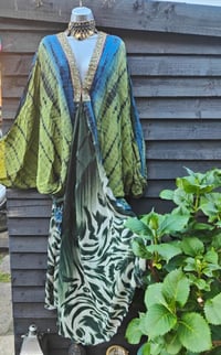 Image 11 of Wanderlust maxi dress Sari tie dye GREEN BLUE upto 18 uk