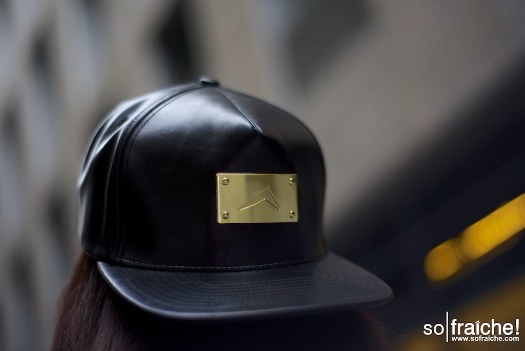 black leather snapback