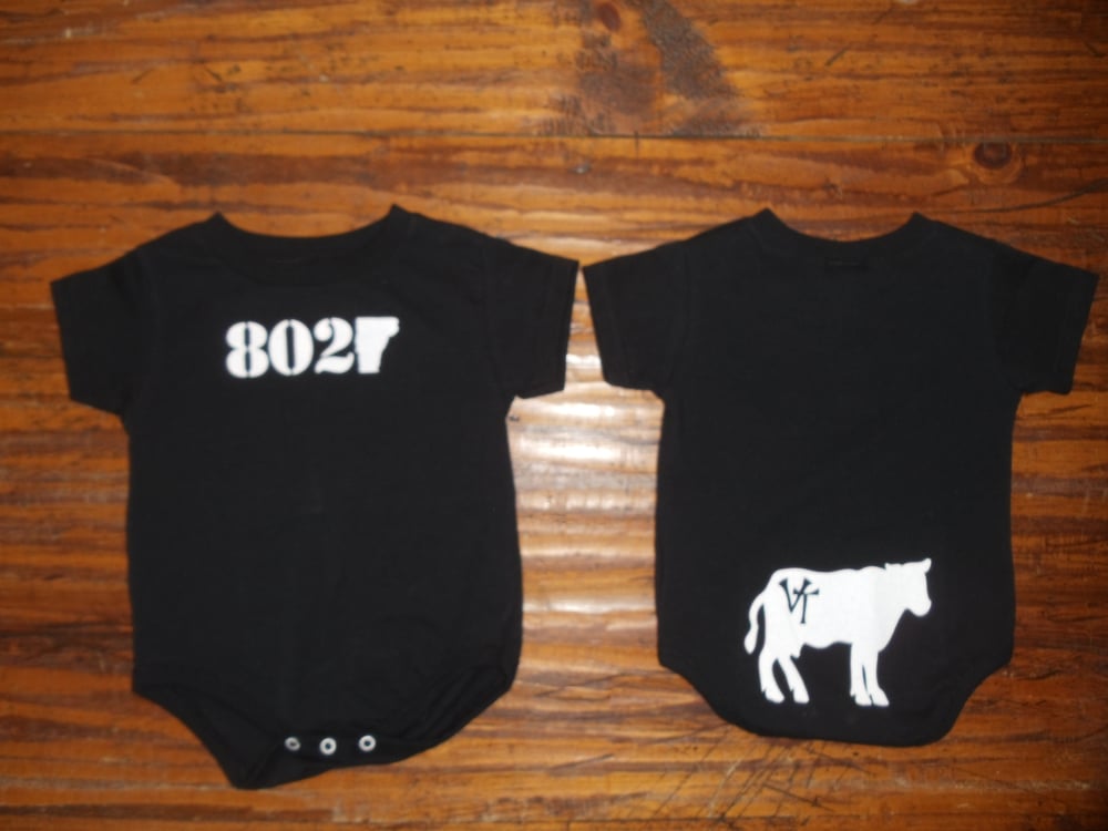 Image of 802 Onesie / 802 Bodysuit - Vermont Cow on Back - Toddler clothing - vermont clothes - UVM clothes