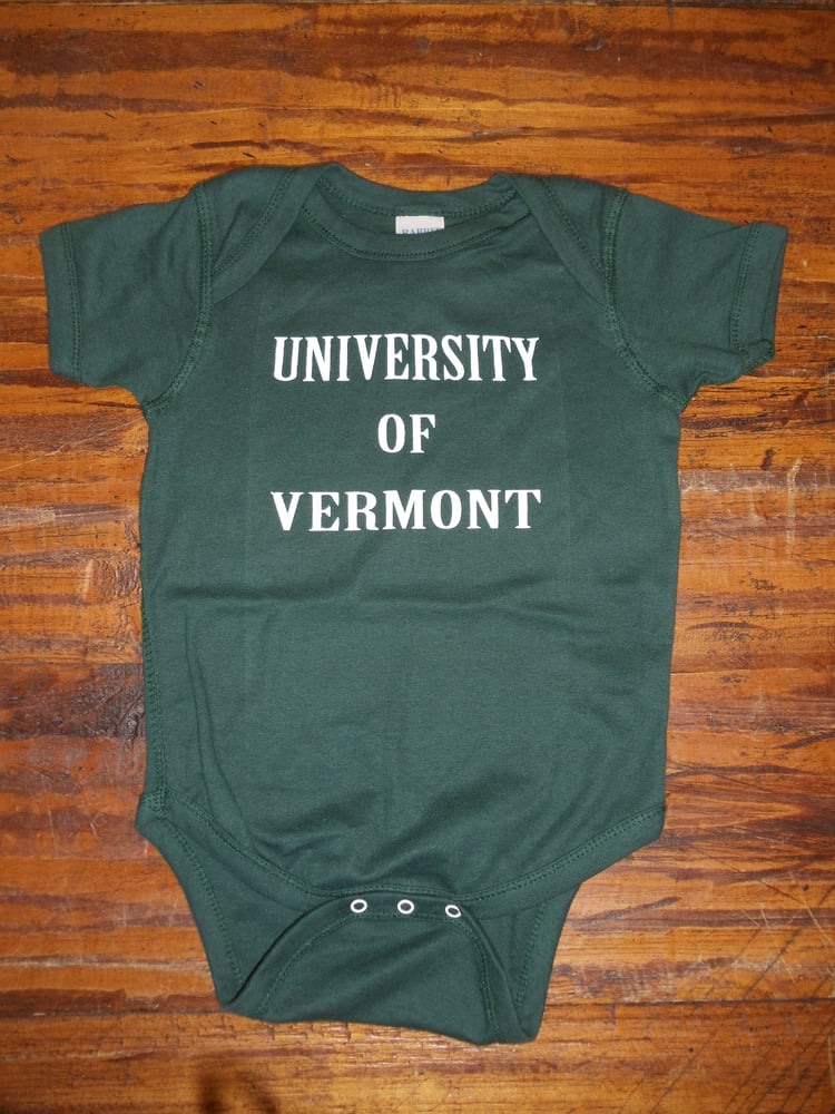 Image of University of Vermont Onesies w/ UVM Paw on back - VT Bodysuit - Toddler clothing - UVM kid clothes