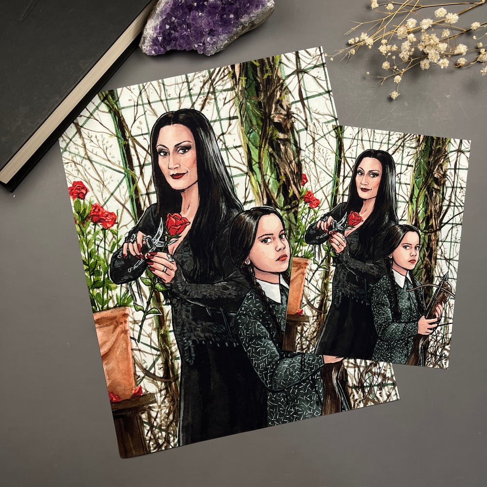 Morticia & Wednesday Signed Watercolor Print
