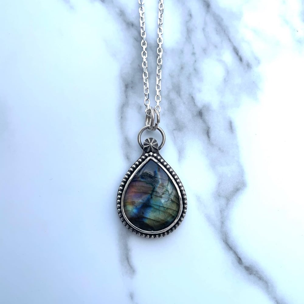 Handmade Sterling Silver Labradorite Pendant Multi Colour