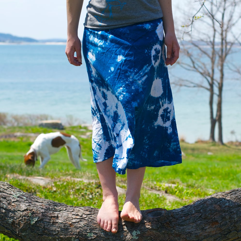 Image of +Indigo Shibori Skirt+ Hand Dyed, one of a kind bias cut tulip skirt