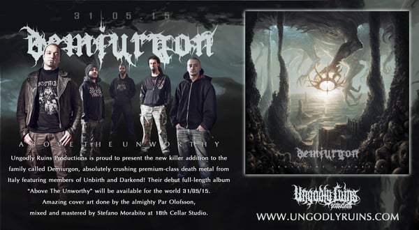 Image of Demiurgon debut album "Above the Unworthy" /// OUT 31 MAY ///