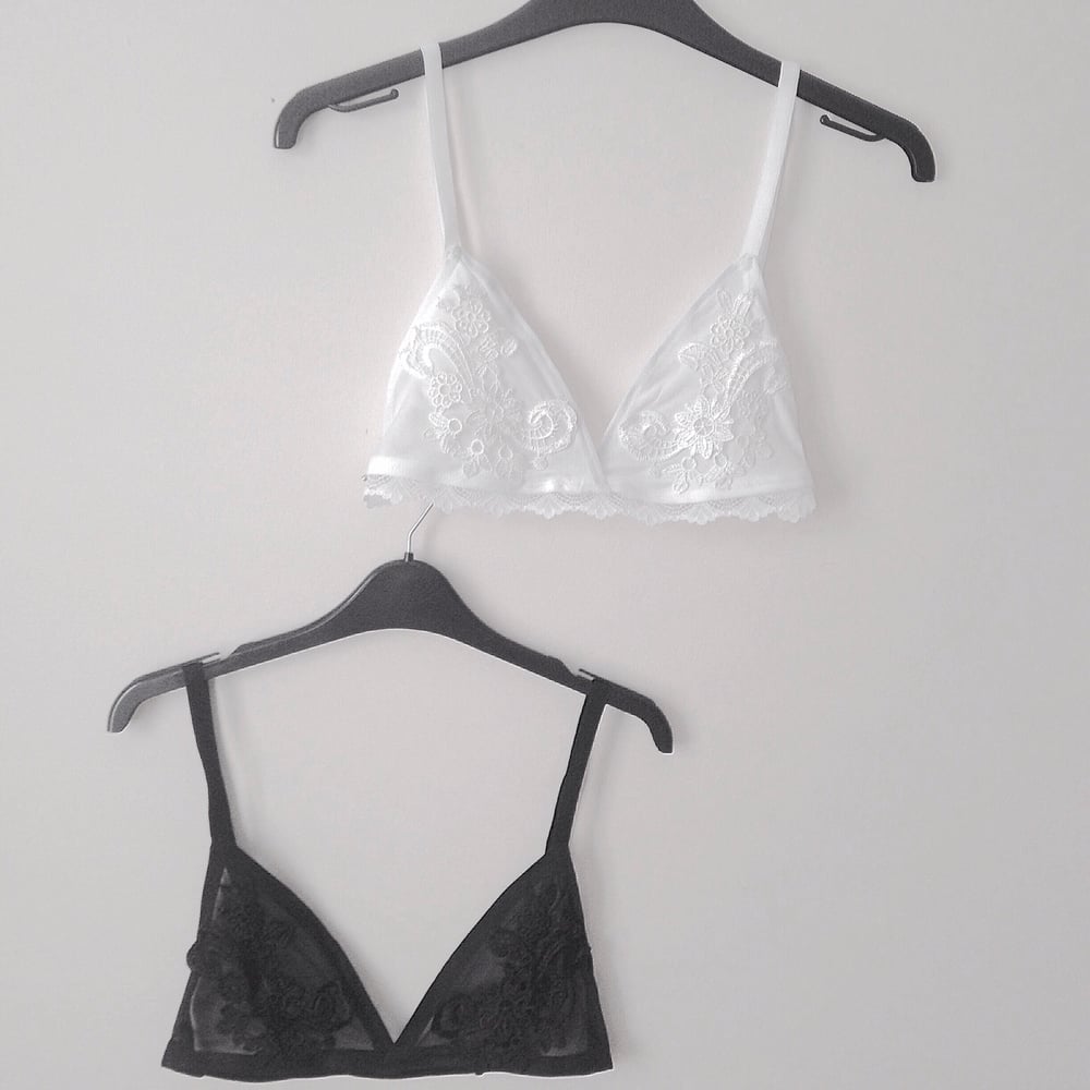 Image of White Or Black Lace Mesh Triangle Bra
